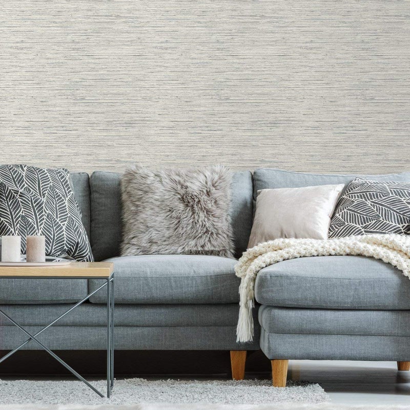 RoomMates RMK11078WP Light Gray Faux Grasscloth Non-Textured Peel and Stick Wallpaper - Image 2